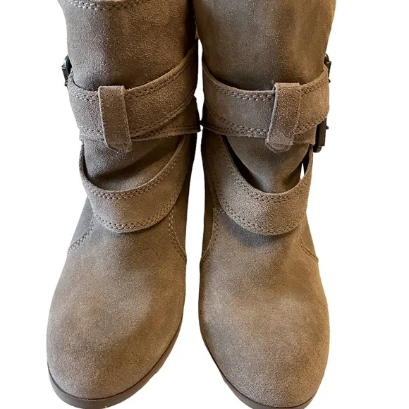 Taupe Suede Ankle Boots with Buckled Straps - Picture 3 of 8